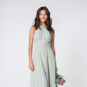 NEW LONG OFF THE SHOULDER SLEEVELESS A-LINE DRESS WITH HALTER NECKLINE GL2816